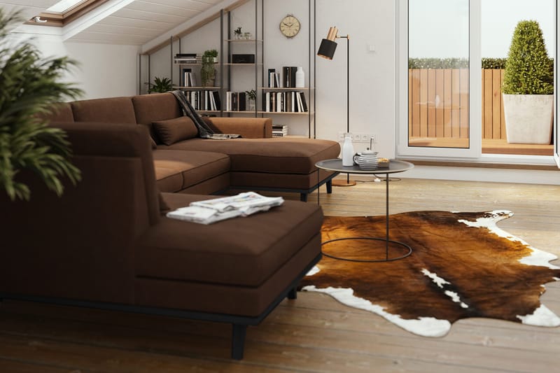 Copenhagen 5-istuttava Vasenkätinen U-muotoinen Sohva Divaanilla ja Schäslongilla Kankaalla - Ruskea - Huonekalut - Sohva - Divaanisohva