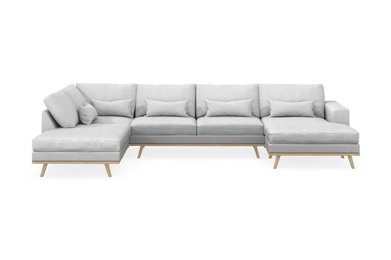 Copenhagen 5-istuttava Vasenkätinen U-muotoinen Sohva Divaanilla ja Schäslongilla Kankaalla - Vaaleanharmaa - Huonekalut - Sohva - Divaanisohva