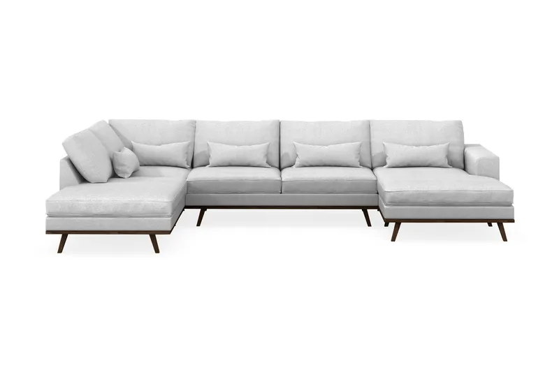 Copenhagen 5-istuttava Vasenkätinen U-muotoinen Sohva Divaanilla ja Schäslongilla Kankaalla - Vaaleanharmaa - Huonekalut - Sohva - Divaanisohva