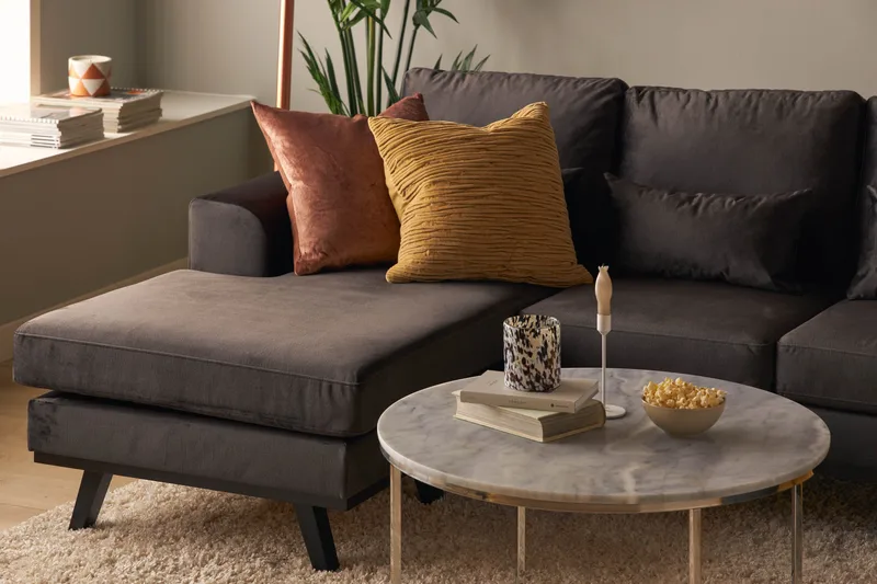 Copenhagen Compact 4-istuttava Oikeakätinen U-muotoinen Large Sohva Divaanilla ja Schäslongilla Sametilla - Tummanharmaa - Huonekalut - Sohva - Divaanisohva