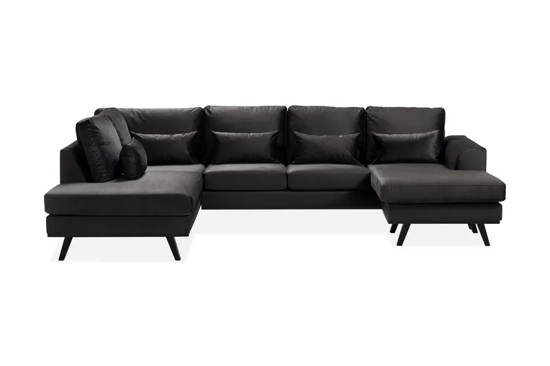 Copenhagen Compact 4-istuttava Vasenkätinen U-muotoinen Large Sohva Divaanilla ja Schäslongilla Sametilla, Tummanharmaa