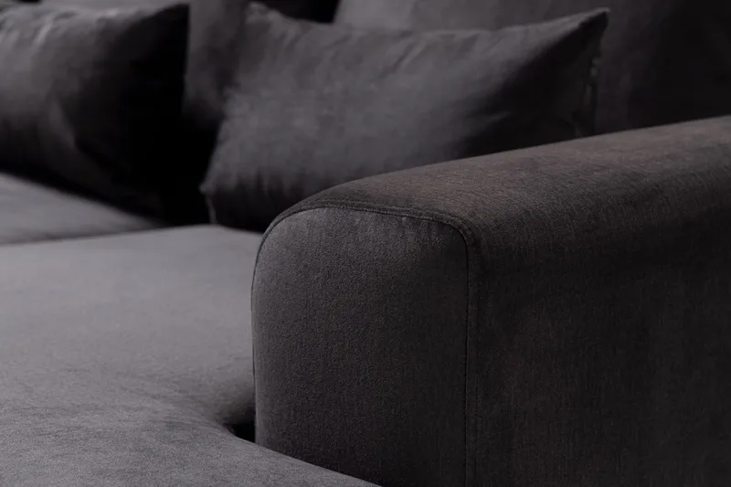 Copenhagen Compact 4-istuttava Vasenkätinen U-muotoinen Large Sohva Divaanilla ja Schäslongilla Sametilla - Tummanharmaa - Huonekalut - Sohva - Divaanisohva
