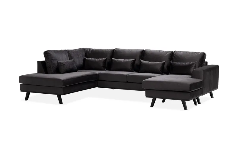 Copenhagen Compact 4-istuttava Vasenkätinen U-muotoinen Large Sohva Divaanilla ja Schäslongilla Sametilla - Tummanharmaa - Huonekalut - Sohva - Divaanisohva