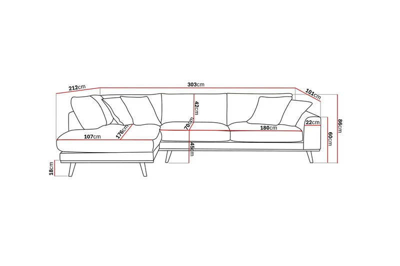 Copenhagen Premium 4-istuttava Vasenkätinen L-muotoinen Sohva Schäslongilla Kankaasta - Vihreä - Huonekalut - Sohva - Divaanisohva