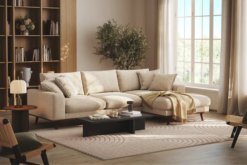 Copenhagen Premium 4-istuttava Oikeakätinen L-muotoinen Divaanisohva Chenillekankaalla - Beige - Huonekalut - Sohva - Divaanisohva