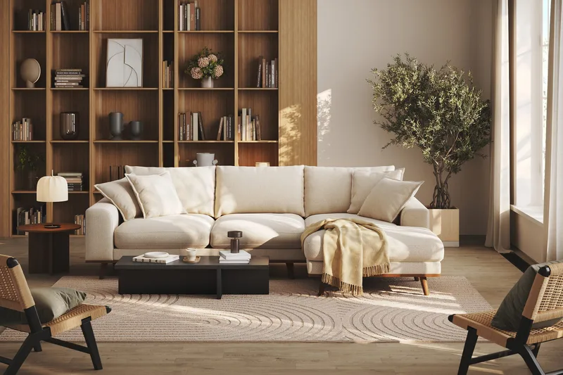 Copenhagen Premium 4-istuttava Oikeakätinen L-muotoinen Divaanisohva Chenillekankaalla - Vaalea beige - Huonekalut - Sohva - Divaanisohva