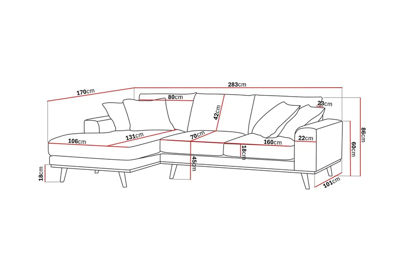 Copenhagen Premium 4-istuttava Vasenkätinen L-muotoinen Divaanisohva Kankaasta - Vaaleanruskea - Huonekalut - Sohva - Divaanisohva - 3 istuttava sohva divaanilla