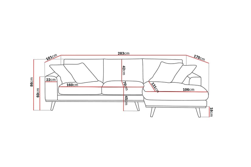 Copenhagen Premium 4-istuttava Oikeakätinen L-muotoinen Divaanisohva Kankaasta - Vaaleanruskea - Huonekalut - Sohva - Divaanisohva - 3 istuttava sohva divaanilla