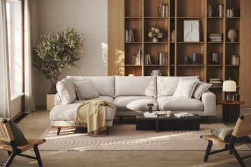 Copenhagen Premium 4-istuttava Vasenkätinen L-muotoinen Sohva Schäslongilla Kankaasta - Beige - Huonekalut - Sohva - Divaanisohva