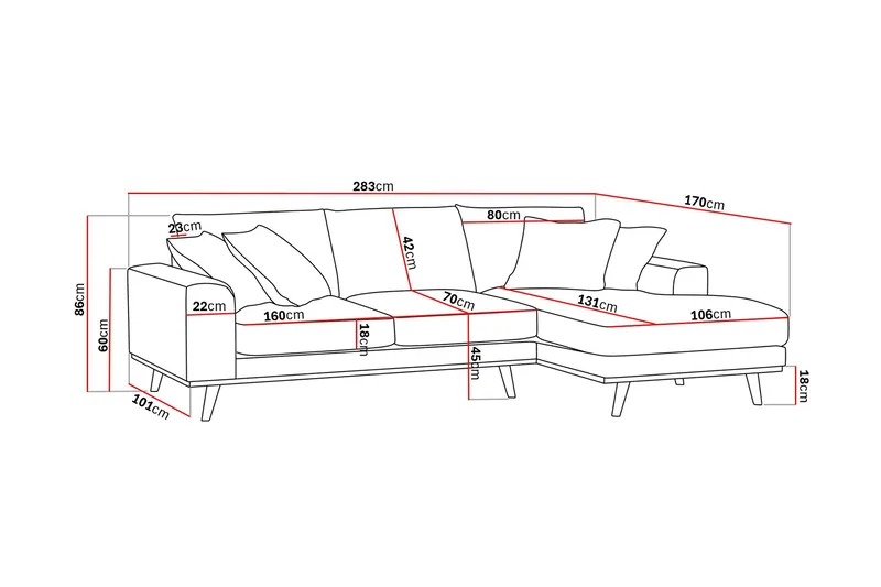 Copenhagen Premium 4-istuttava Oikeakätinen L-muotoinen Divaanisohva Kankaasta - Beige - Huonekalut - Sohva - Divaanisohva - 3 istuttava sohva divaanilla