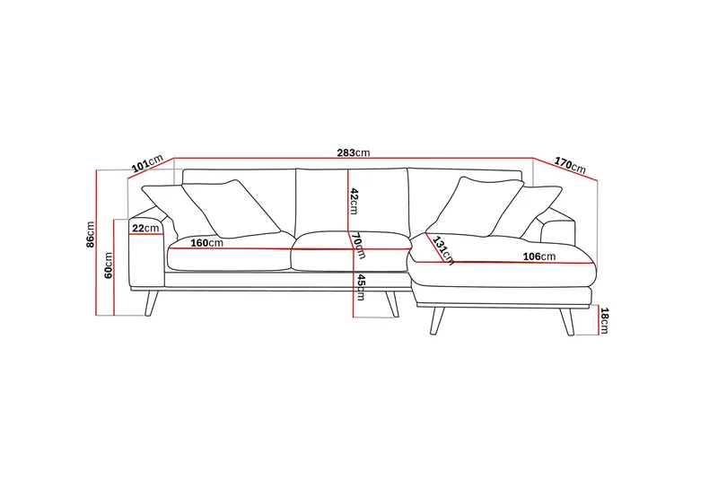 Copenhagen Premium 4-istuttava Oikeakätinen L-muotoinen Divaanisohva Kankaasta - Tummanruskea - Huonekalut - Sohva - Divaanisohva - 3 istuttava sohva divaanilla