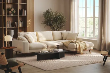Copenhagen Premium 4-istuttava Oikeakätinen L-muotoinen Divaanisohva Chenillekankaalla - Vaalea beige - Huonekalut - Sohva - Divaanisohva