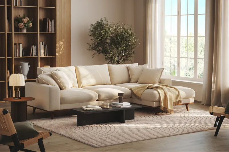 Copenhagen Premium 4-istuttava Oikeakätinen L-muotoinen Divaanisohva Chenillekankaalla - Vaalea beige - Huonekalut - Sohva - Divaanisohva