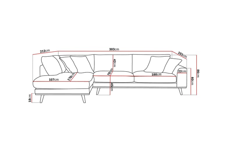 Copenhagen Premium 4-istuttava Vasenkätinen L-muotoinen Sohva Schäslongilla Kankaasta - Tummanruskea - Huonekalut - Sohva - Divaanisohva