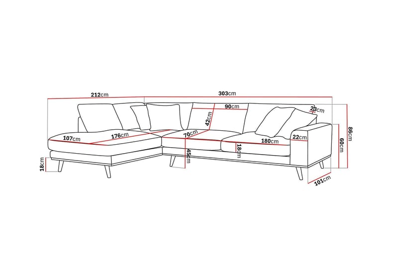 Copenhagen Premium 4-istuttava Vasenkätinen L-muotoinen Sohva Schäslongilla Kankaasta - Tummanruskea - Huonekalut - Sohva - Divaanisohva