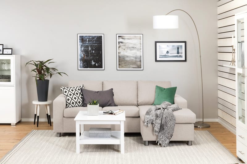 Crazy 3-istuttava Käännettävä L-muotoinen Divaanisohva Kankaalla - Beige - Huonekalut - Sohva - Divaanisohva - 3 istuttava sohva divaanilla