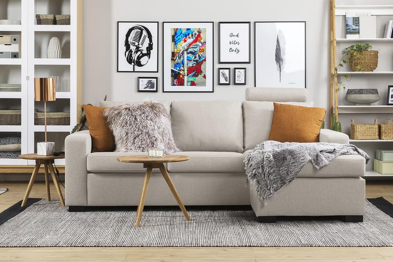 Crazy 3-istuttava Käännettävä L-muotoinen Divaanisohva Kankaalla - Beige - Huonekalut - Sohva - Divaanisohva - 3 istuttava sohva divaanilla