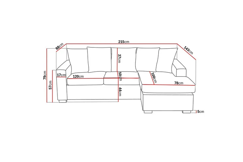 Crazy 3-istuttava Käännettävä L-muotoinen Divaanisohva Kankaalla sis. Kuorityynyt - Tummanharmaa - Huonekalut - Sohva - Divaanisohva - 3 istuttava sohva divaanilla