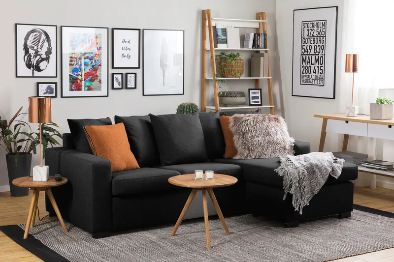 Crazy 3-istuttava Käännettävä L-muotoinen Divaanisohva Kankaalla sis. Kuorityynyt - Tummanharmaa - Huonekalut - Sohva - Divaanisohva - 3 istuttava sohva divaanilla