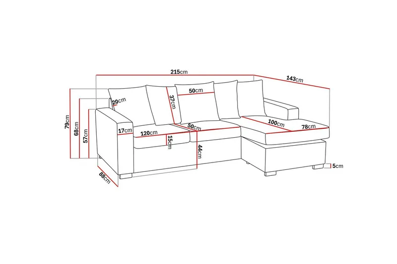 Crazy 3-istuttava Käännettävä L-muotoinen Divaanisohva Kankaalla sis. Kuorityynyt - Tummanharmaa - Huonekalut - Sohva - Divaanisohva - 3 istuttava sohva divaanilla