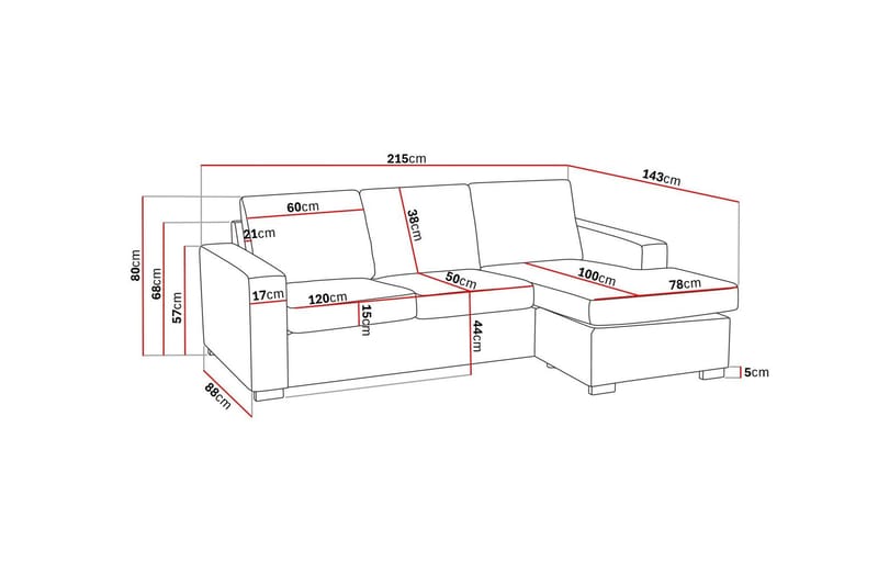 Crazy 3-istuttava Käännettävä L-muotoinen Divaanisohva Keinonahkalla - Musta - Huonekalut - Sohva - Divaanisohva - 3 istuttava sohva divaanilla