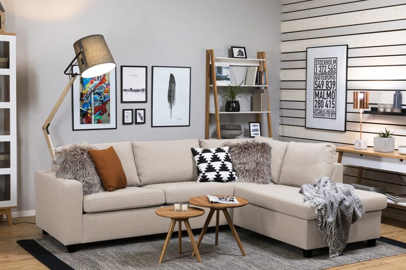 Crazy 3-istuttava Oikeakätinen L-muotoinen Divaanisohva Kankaalla - Beige - Huonekalut - Sohva - Divaanisohva - 3 istuttava sohva divaanilla