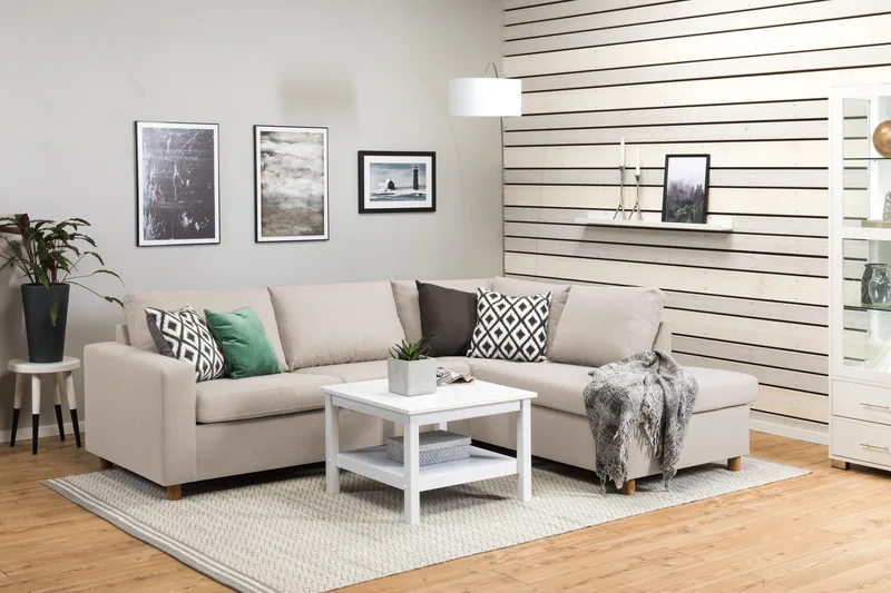 Crazy 3-istuttava Oikeakätinen L-muotoinen Divaanisohva Kankaalla - Beige - Huonekalut - Sohva - Divaanisohva - 3 istuttava sohva divaanilla