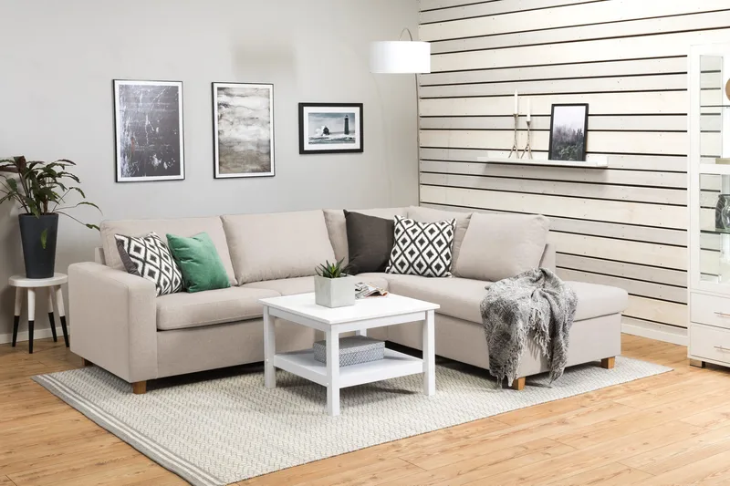 Crazy 3-istuttava Oikeakätinen L-muotoinen Divaanisohva Kankaalla - Beige - Huonekalut - Sohva - Divaanisohva - 3 istuttava sohva divaanilla