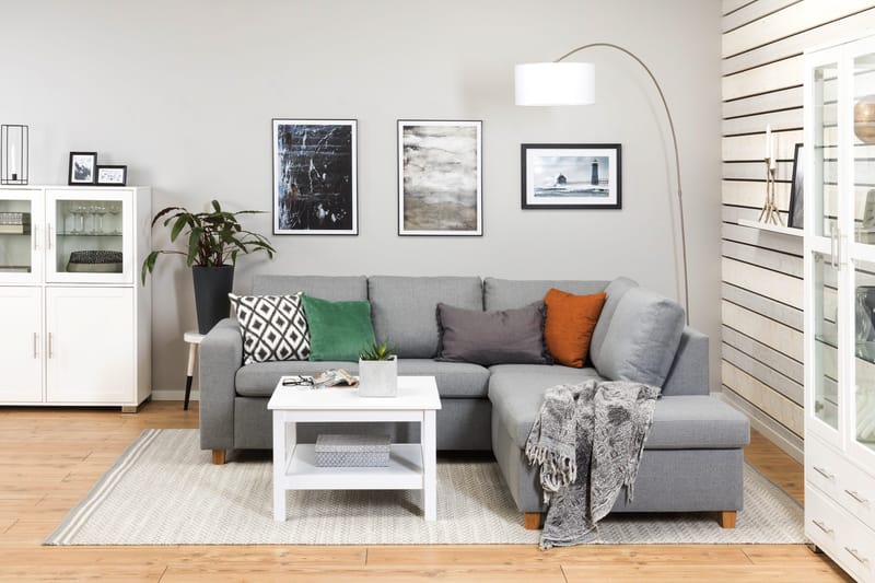 Crazy 3-istuttava Oikeakätinen L-muotoinen Divaanisohva Kankaalla - Harmaa - Huonekalut - Sohva - Divaanisohva - 2 istuttava sohva divaanilla