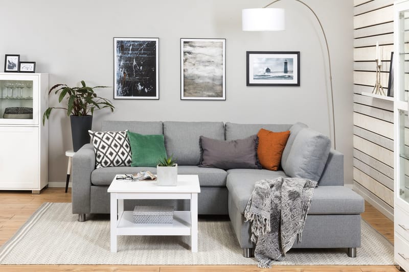 Crazy 3-istuttava Oikeakätinen L-muotoinen Divaanisohva Kankaalla - Harmaa - Huonekalut - Sohva - Divaanisohva - 2 istuttava sohva divaanilla