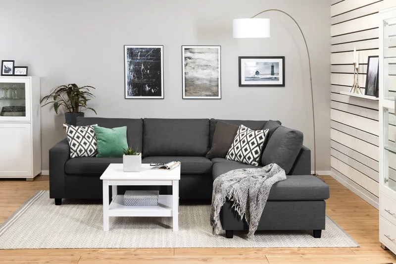 Crazy 3-istuttava Oikeakätinen L-muotoinen Divaanisohva Kankaalla - Tummanharmaa - Huonekalut - Sohva - Divaanisohva