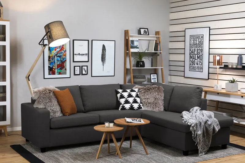 Crazy 3-istuttava Oikeakätinen L-muotoinen Divaanisohva Kankaalla - Tummanharmaa - Huonekalut - Sohva - Divaanisohva