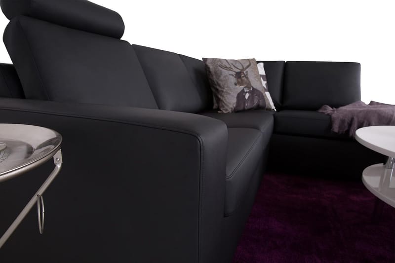Crazy 3-istuttava Oikeakätinen L-muotoinen Divaanisohva Keinonahkalla - Musta - Huonekalut - Sohva - Divaanisohva - 2 istuttava sohva divaanilla