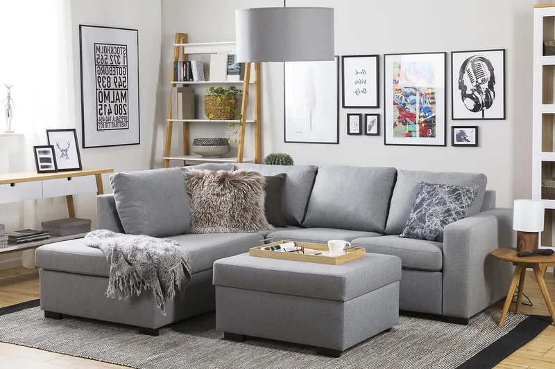 Crazy 3-istuttava Vasenkätinen L-muotoinen Divaanisohva Kankaalla - Harmaa - Huonekalut - Sohva - Divaanisohva - 2 istuttava sohva divaanilla