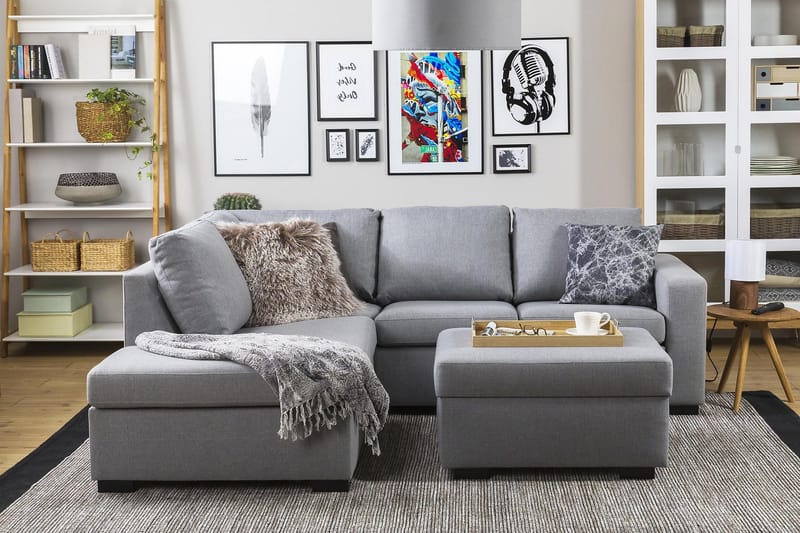 Crazy 3-istuttava Vasenkätinen L-muotoinen Divaanisohva Kankaalla - Harmaa - Huonekalut - Sohva - Divaanisohva - 2 istuttava sohva divaanilla