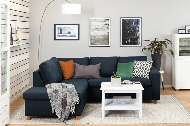 Crazy 3-istuttava Vasenkätinen L-muotoinen Divaanisohva Kankaalla - Sininen - Huonekalut - Sohva - Divaanisohva - 2 istuttava sohva divaanilla