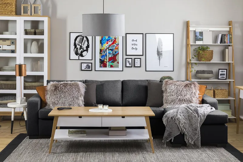 Crazy 4-istuttava Käännettävä L-muotoinen Divaanisohva Kankaalla - Tummanharmaa - Huonekalut - Sohva - Divaanisohva - 4 istuttava sohva divaanilla