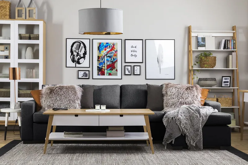 Crazy 4-istuttava Käännettävä L-muotoinen Divaanisohva Kankaalla - Tummanharmaa - Huonekalut - Sohva - Divaanisohva - 4 istuttava sohva divaanilla