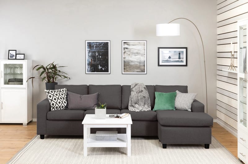 Crazy 4-istuttava Käännettävä L-muotoinen Divaanisohva Kankaalla - Tummanharmaa - Huonekalut - Sohva - Divaanisohva - 4 istuttava sohva divaanilla