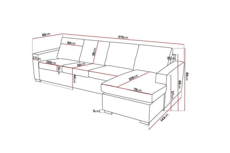 Crazy 4-istuttava Käännettävä L-muotoinen Divaanisohva Keinonahkalla - Musta - Huonekalut - Sohva - Divaanisohva - 4 istuttava sohva divaanilla