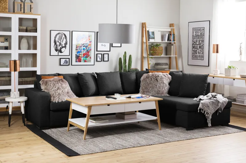 Crazy 4-istuttava Oikeakätinen L-muotoinen Schäslongsohva Kankaalla sis. Kuorityynyt - Tummanharmaa - Huonekalut - Sohva - Divaanisohva