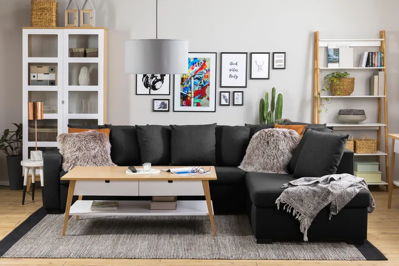 Crazy 4-istuttava Oikeakätinen L-muotoinen Schäslongsohva Kankaalla sis. Kuorityynyt - Tummanharmaa - Huonekalut - Sohva - Divaanisohva