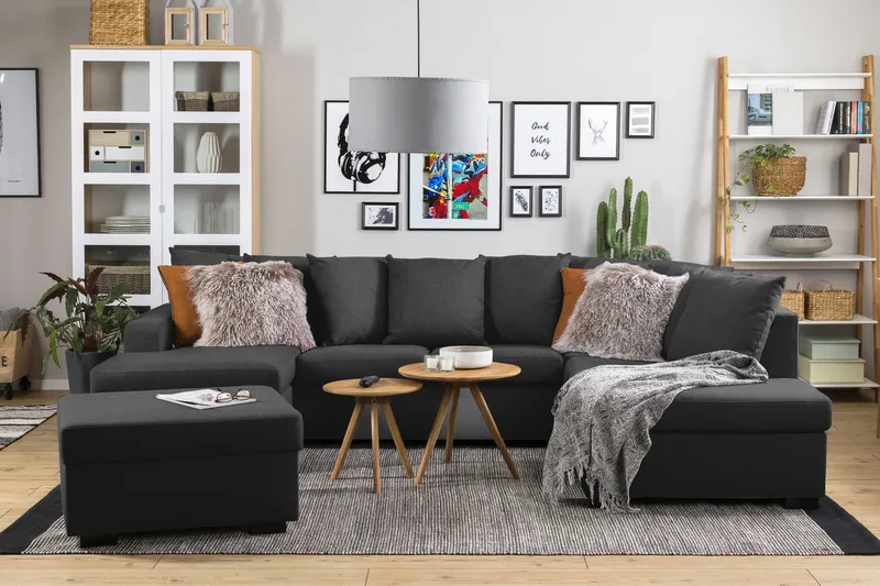 Crazy 4-istuttava Oikeakätinen U-muotoinen Large Sohva Divaanilla ja Schäslongilla Kankaalla sis. Kuorityynyt - Antrasiitti - Huonekalut - Sohva - Divaanisohva