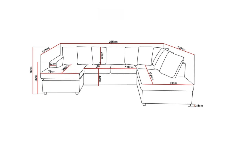 Crazy 4-istuttava Oikeakätinen U-muotoinen Large Sohva Divaanilla ja Schäslongilla Kankaalla sis. Kuorityynyt - Antrasiitti - Huonekalut - Sohva - Divaanisohva