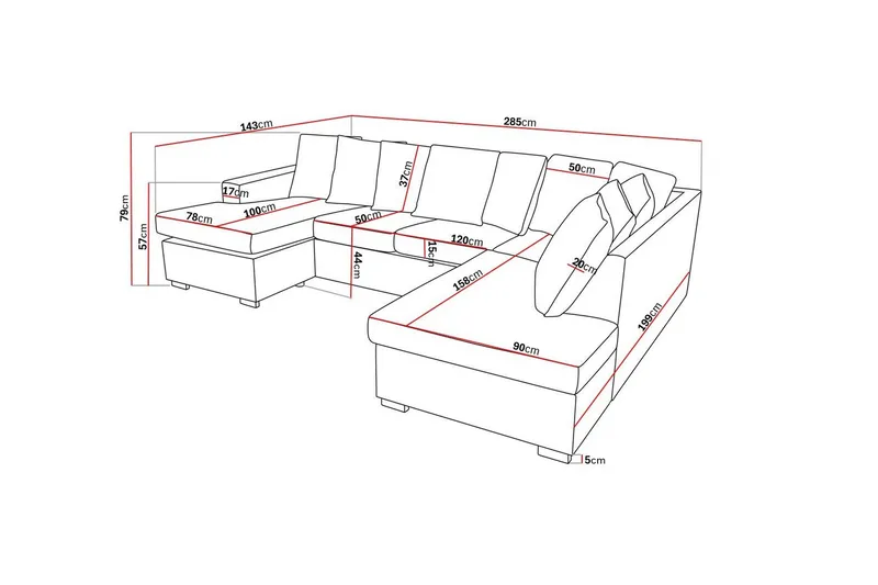 Crazy 4-istuttava Oikeakätinen U-muotoinen Large Sohva Divaanilla ja Schäslongilla Kankaalla sis. Kuorityynyt - Harmaa - Huonekalut - Sohva - Divaanisohva