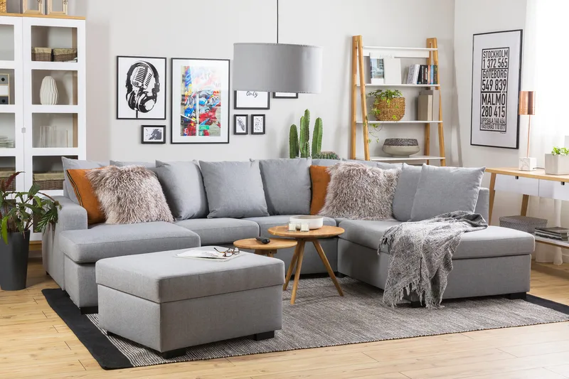 Crazy 4-istuttava Oikeakätinen U-muotoinen Large Sohva Divaanilla ja Schäslongilla Kankaalla sis. Kuorityynyt - Harmaa - Huonekalut - Sohva - Divaanisohva