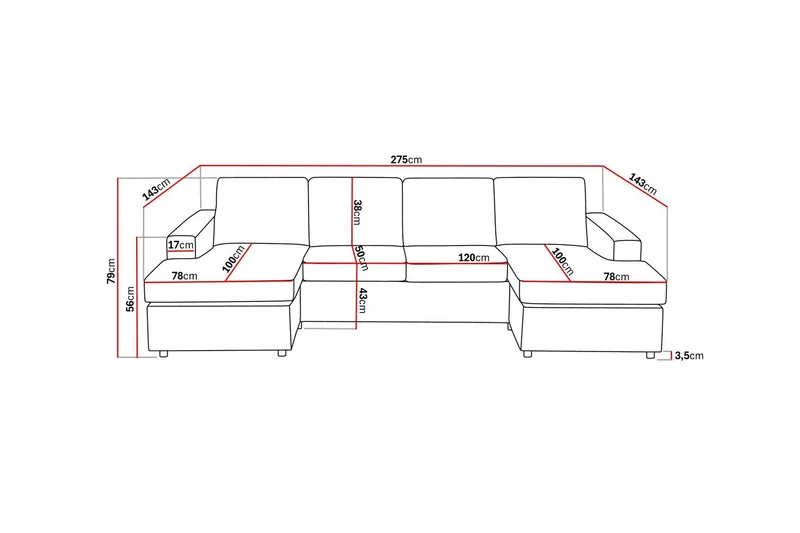 Crazy 4-istuttava U-muotoinen Sohva Kaksoisdivaanilla Kankaalla - Antrasiitti - Huonekalut - Sohva - Divaanisohva