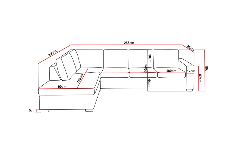 Crazy 4-istuttava Vasenkätinen L-muotoinen Divaanisohva Kankaalla - Beige - Huonekalut - Sohva - Divaanisohva - 3 istuttava sohva divaanilla