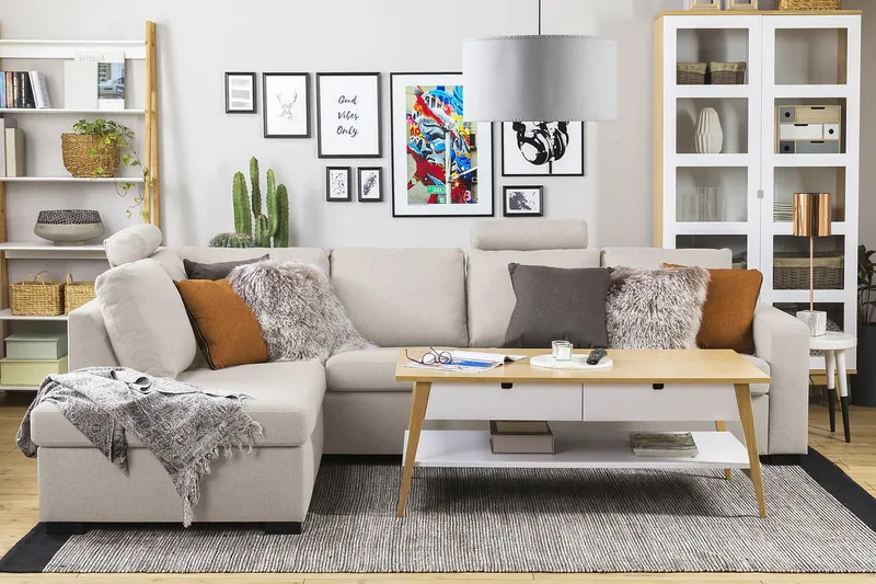 Crazy 4-istuttava Vasenkätinen L-muotoinen Divaanisohva Kankaalla - Beige - Huonekalut - Sohva - Divaanisohva - 3 istuttava sohva divaanilla