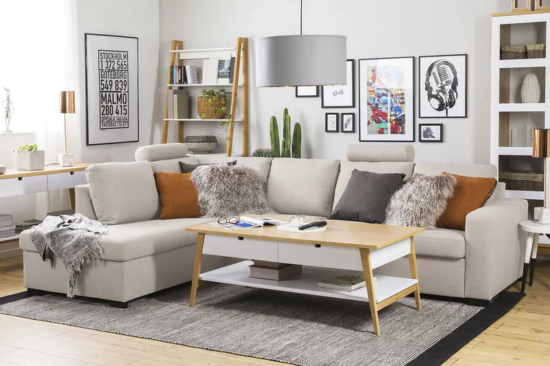 Crazy 4-istuttava Vasenkätinen L-muotoinen Divaanisohva Kankaalla - Beige - Huonekalut - Sohva - Divaanisohva - 3 istuttava sohva divaanilla